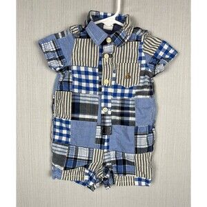 babyGap Romper‎ 3-6M Blue Patchwork Plaid Collar Romper One Piece Preppy Classic